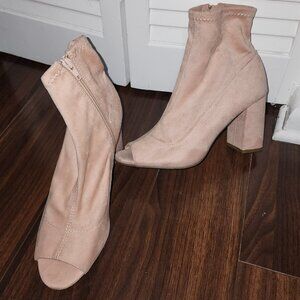 MIA fuax suede peep toe boots